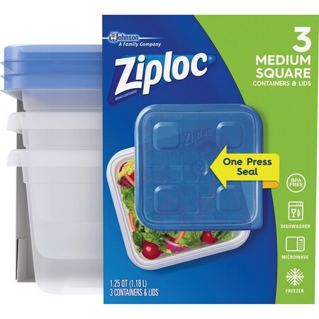 Ziploc Container, f/Food, Square, Ziploc, Med, 3/PK, CL SJN650862